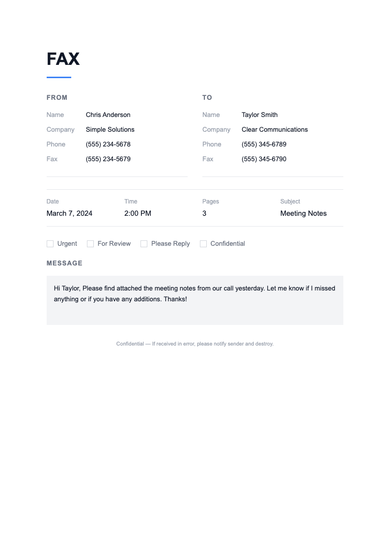 Simple clean fax cover page